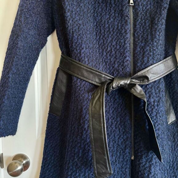 Cole Haan Blue Teddy Jacket with Oversized Collar and Belt - Picture 4 of 10